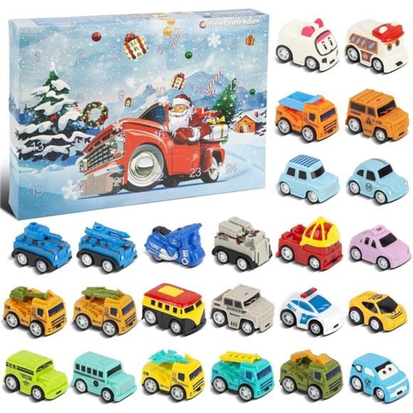 Advent Calendar 2023 Kids Boys, 24 Days Countdown Calendar Pull Back Car Toys
